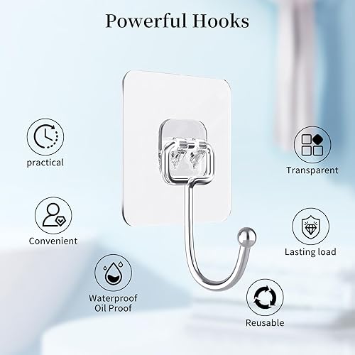 Miniatura 7 de 10 ganchos adhesivos de pared, reutilizables, antideslizantes, sin rastros, resistentes, giratorios de 180 grados, para baño y cocina, ganchos