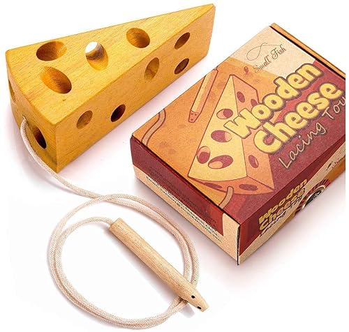 Small Fish Wooden Lacing Cheese Toy For Toddlers, Montessori Mouse And Cheese Puzzle With Free Stress Relief Squeeze Ball, Educational Lace-Up Activity Game Great For Age 3+ #TOP7