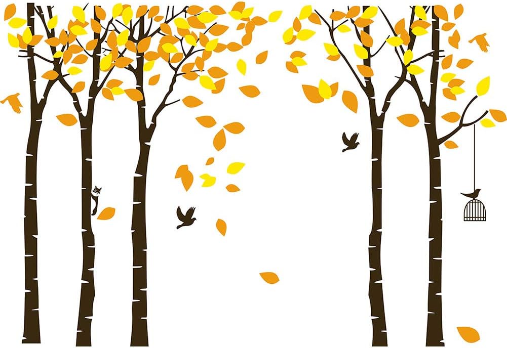 Amaonm 104"x71" Giant Large Jungle 5 Trees Wall Decals Green Leaves and Fly Birds Wallpaper Wall Decor DIY Vinyl Wall Stickers for Kids Bedroom Living Room Nursery Rooms Offices Walls (White Tree)