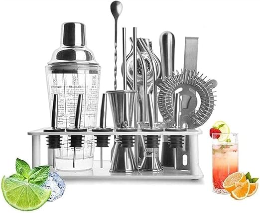 Set de Coctelera Profesional 19 Piezas con Soporte, Acero Inoxidable