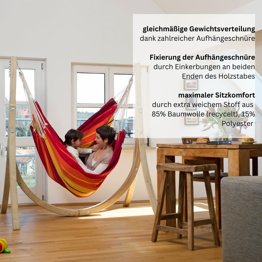 AMAZONAS - XXL Hängesessel Brasil Gigante | Hängesessel ohne Gestell mit großer Sitzfläche, handgefertigt in Brasilien | Belastbar bis 200 kg; Sitzfläche 2m x 1,4m; Stablänge 1,4m | Farbe: Lava