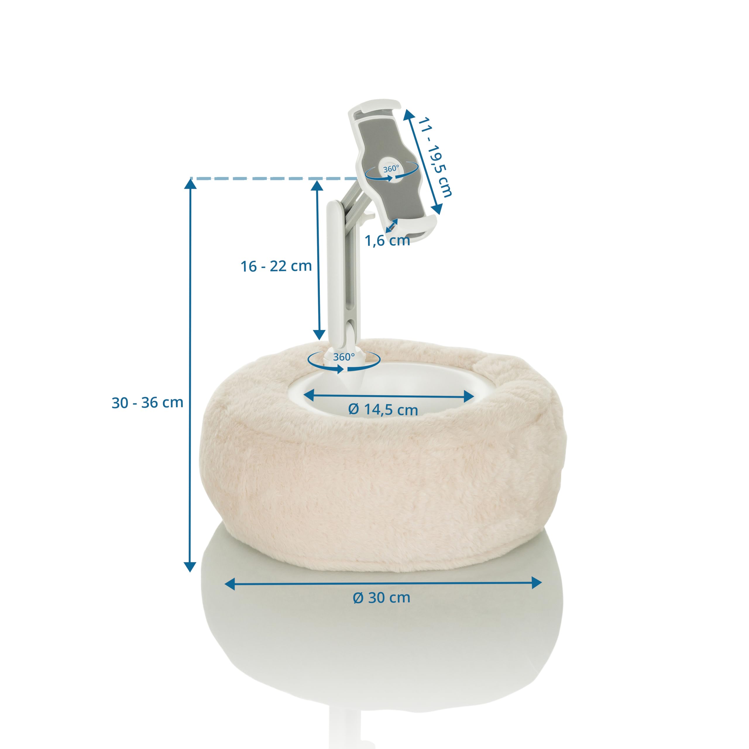hjh OFFICE Handy und Tablet Halterung Kissen COMFILAP II Handyhalterung 360° drehbar, 180° neigbar, Geräte bis 21 Zoll, Stoff Beige, 930004
