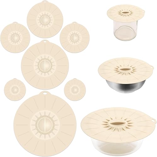 Miniatura 11 de Paquete de 7 tapas de silicona, tapas de silicona para sartenes, 5 tamaños reutilizables, resistentes al calor, para almacenamiento de alimentos, se