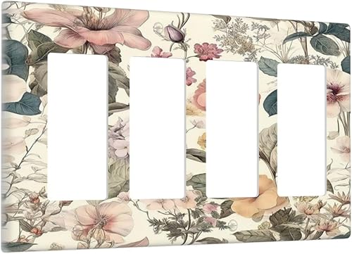 Miniatura 99 de Cubierta de interruptor de luz de palanca doble de 2 cuadras, color rosa, hongos, flores, placa de pared, placa frontal eléctrica, retro, años 70,