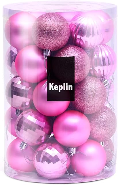 KEPLIN Christmas Tree Decoration Baubles Ornaments 34pcs Shatterproof Balls for Xmas Hanging Festive Holiday Home Decor (Baby Pink)