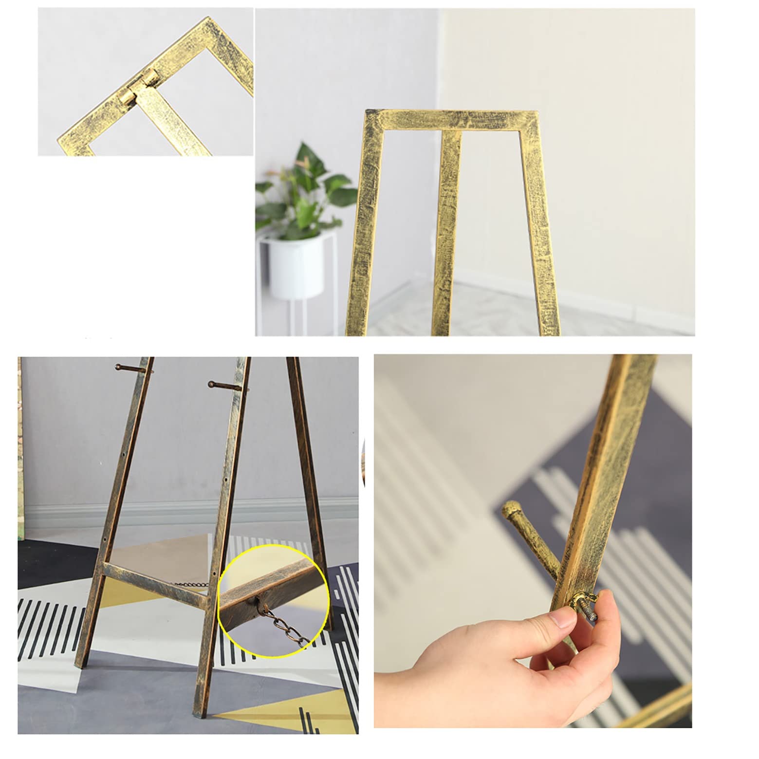 Chevalet industriel nordique en métal avec chaîne – 3 niveaux de hauteur (120 cm/150 cm) – Pliable et portable pour mariage, croquis et affichage d'œuvres d'art
