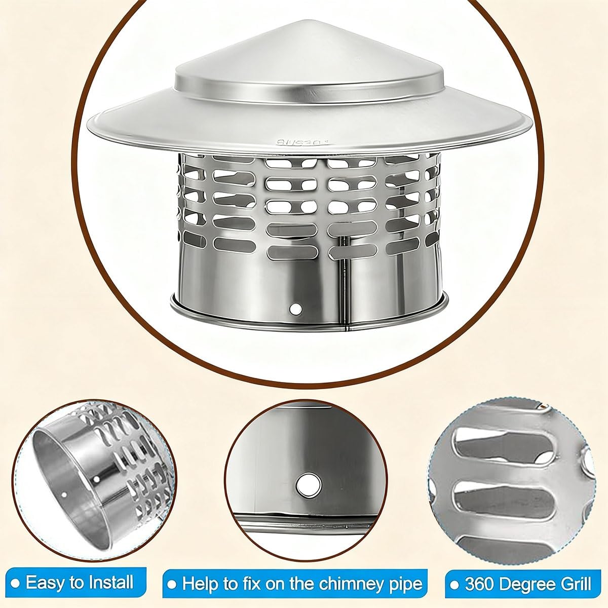 Acero Inoxidable 304 sombreretes de Chimenea 40 mm 50 mm 63 mm 75 mm, Parte Superior cónica sombrerete de Chimenea con Malla, Todo Weather sombreretes de Chimenea Techo Superior Vent