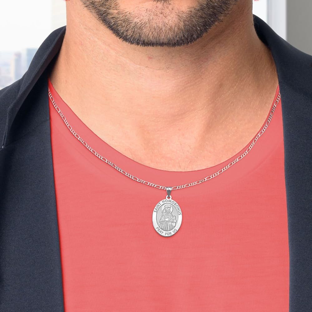 PicturesOnGold.com Saint Homobonus Oval Religious Medal in Yellow Gold Plated &14K Yellow or White Gold, or Sterling Silver - Image 3