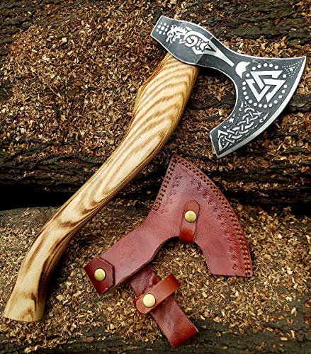 Jnr Traders Axe Hatchet Handmade Viking Hatchet Tomahawk Bearded Axe With Leather Sheath Wood Cutting Chopping Spliting Camping Axe Hatchet 18 In Ash Wood Shaft Viking Gift Ax-3570 #TOP13