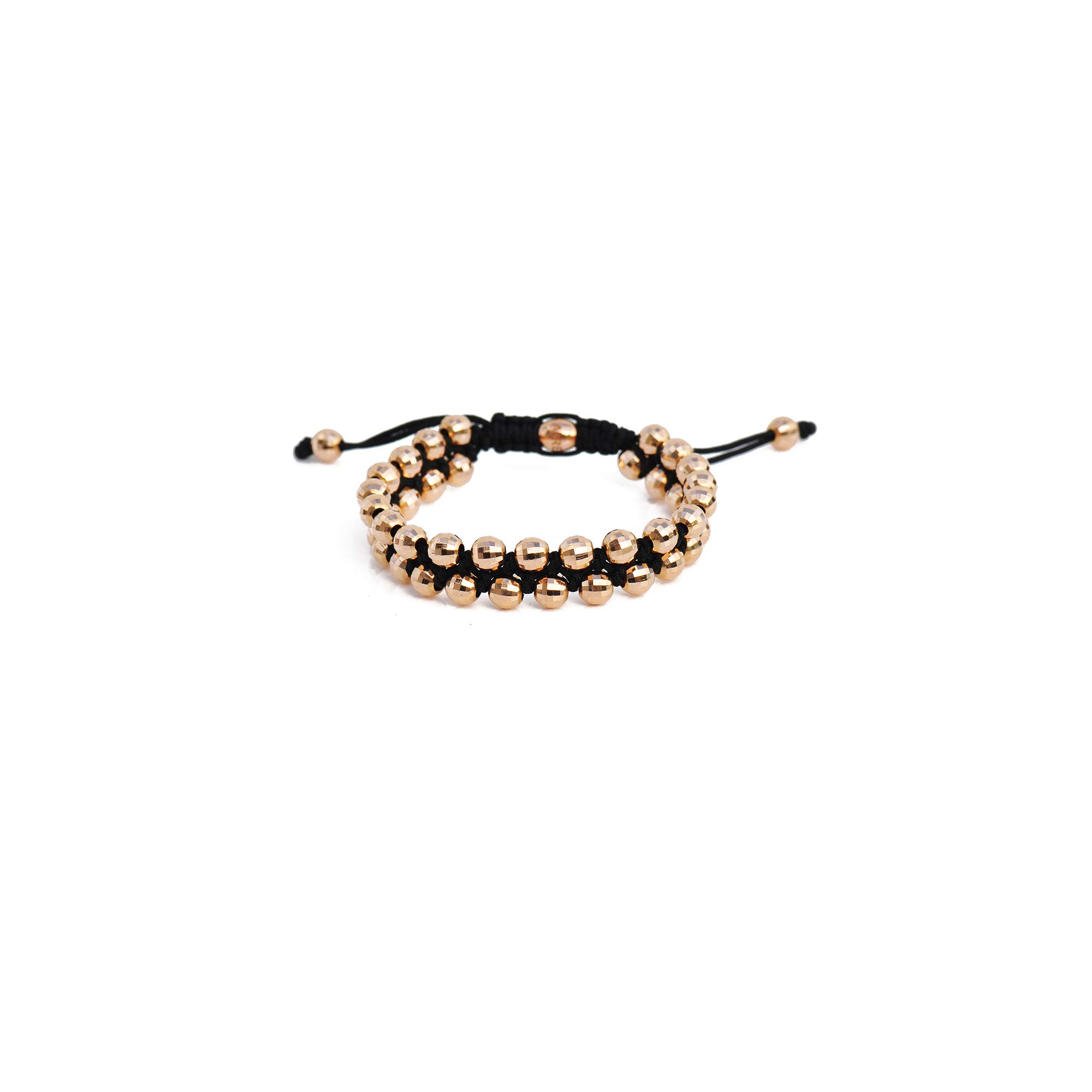 CHRIS AIREAuthentic Celebrity Designer - 18 Karat - Solid Amber Hue Gold - Black Durable Silk Cording - Double Row Beads - Unisex Prayer Bead Bracelet - Famous Signature Red Gold Collection