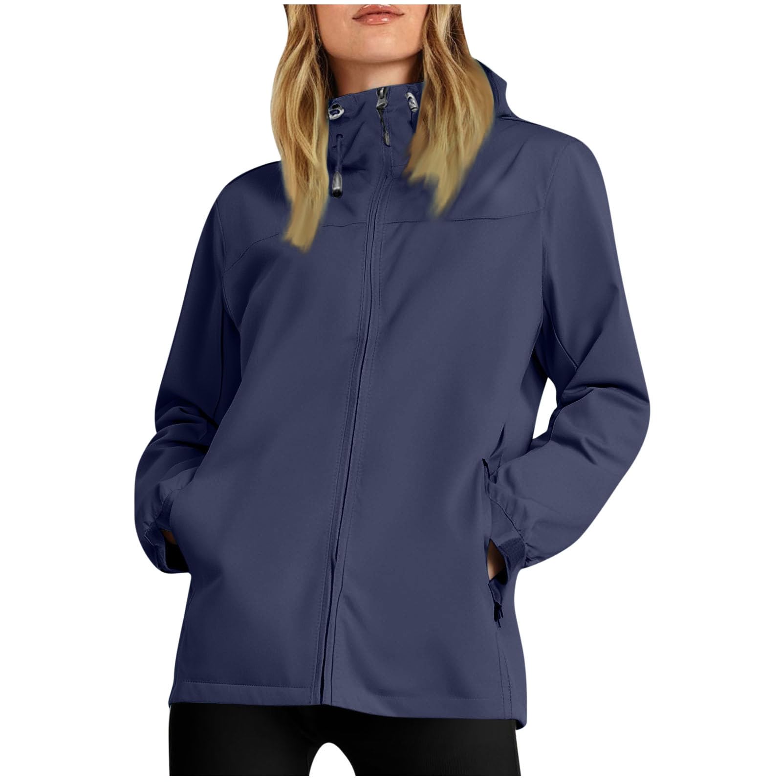 Plus Size Rain Jacket Women Waterproof Hooded Raincoats Travel Hiking Rain Coat Packable Windbreaker with Pockets — view 14
