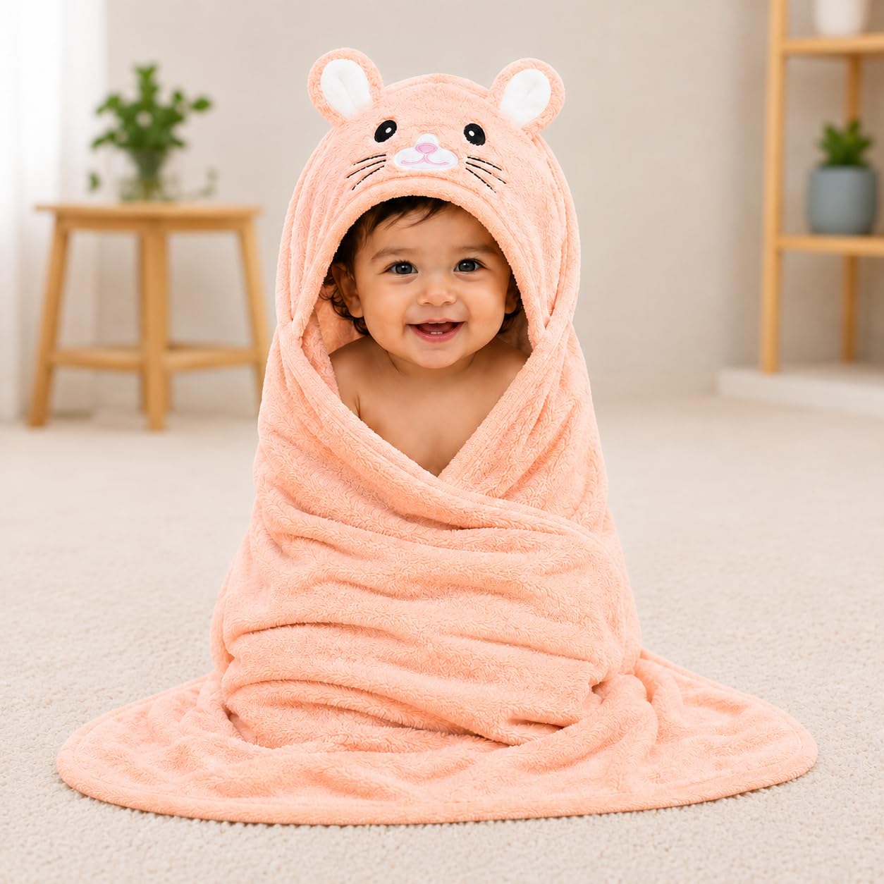 Microfiber Baby Hooded Bath Towel 250 GSM | Ultra Soft & Quick Dry Bath Wrap 80x80 cm | Bathrobe for Newborn, Infants & Toddlers Boys & Girls (0–24 Months), Plush Pink-image-13