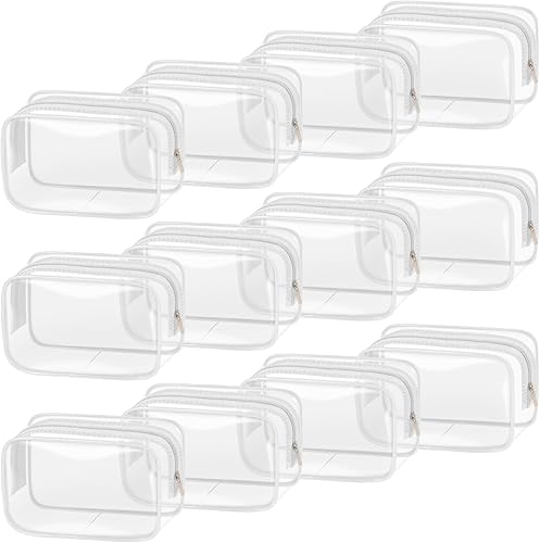 TISRATOK 12 bolsas de maquillaje transparentes para mujer con cremallera, bolsa de aseo aprobada por la TSA, bolsa de cosméticos a granel para
