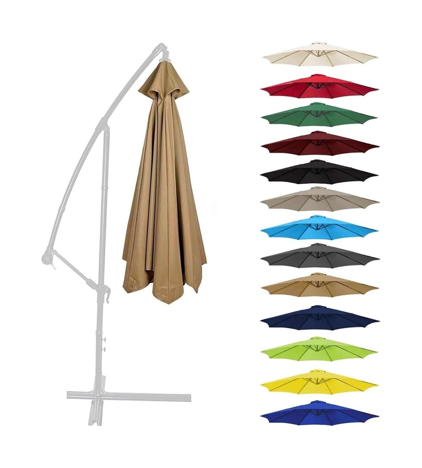 Replacement Parasol Canopy, Replacement Canopy For Umbrellas UV50 Cover Multicolor Multiple Sizes(Khaki,2.7m 8 ribs)