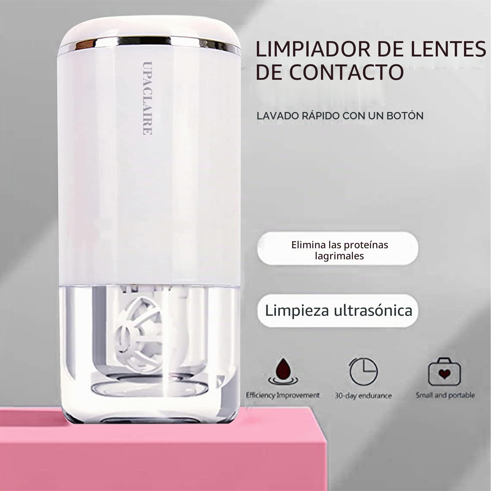 Limpiador ultrasónico de lentes de contacto 2.0 (2ª generación), máquina de limpieza inteligente para lentes de contacto blandas y rígidas, color blanco
