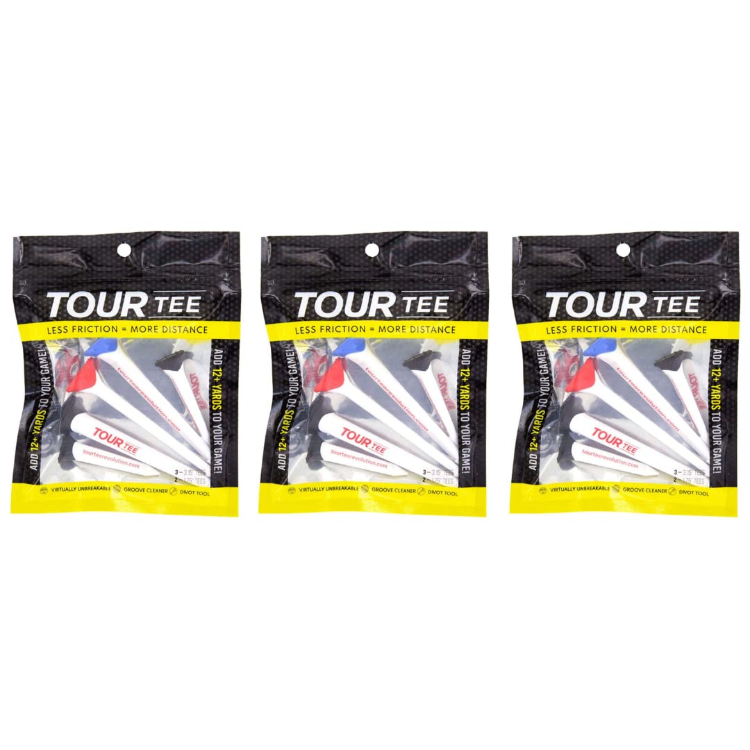 CMC Design Tour Tee Combo Pack x3 - Reusable, Made with Recycled Plastic & Virtually Unbreakable - Three 3.15” & Two 1.75” Golf Tees