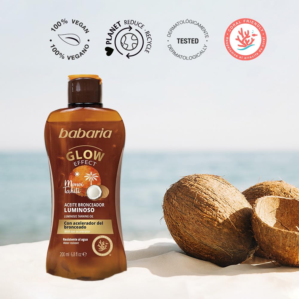 Babaria - Olio Luminoso Solare Formato Viaggio | Acceleratore Abbronzatura | Idratante e Nutritivo | Vegano | 100 ml