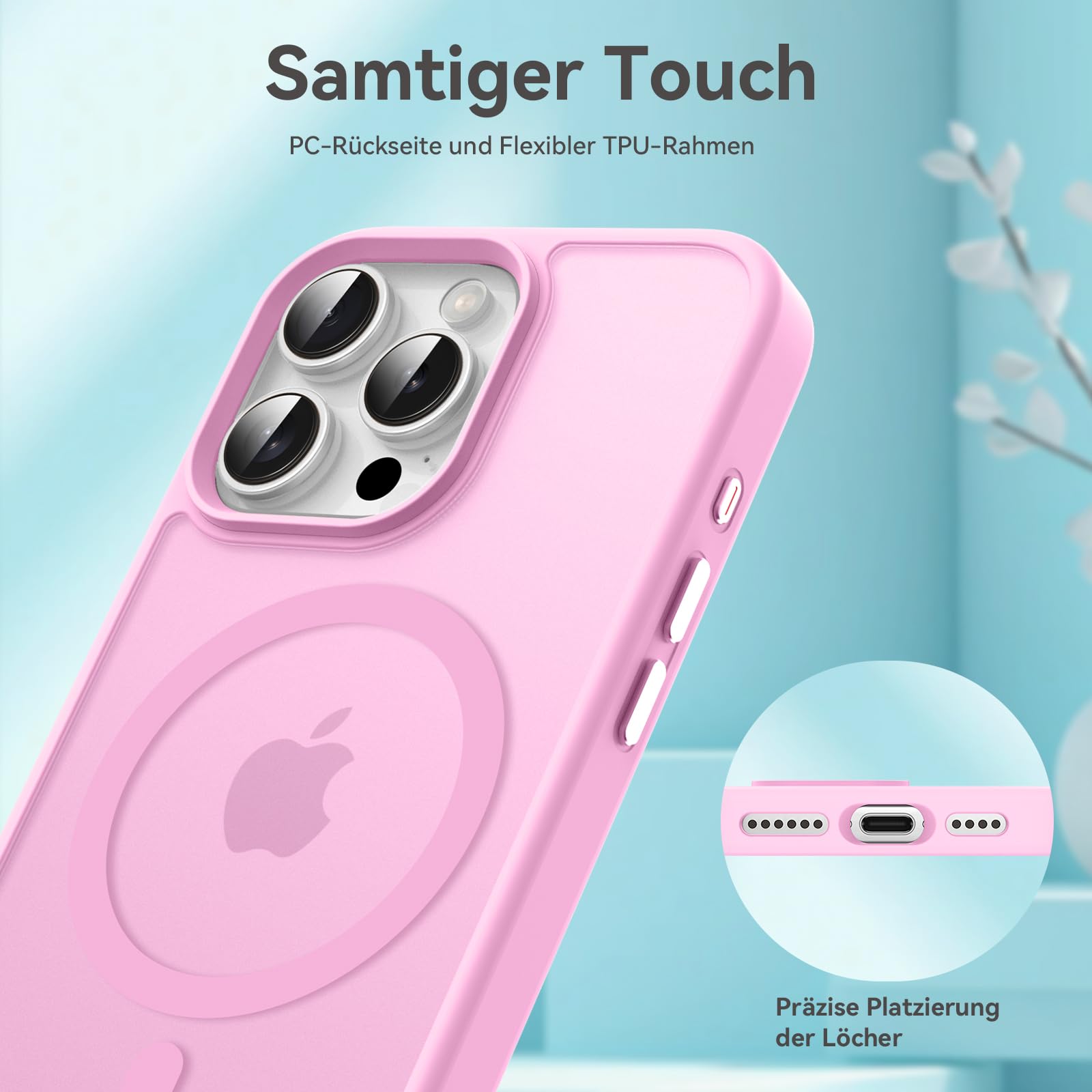 Natiiozie Magnetica Cover Compatibile con iPhone 16 Pro Compatibile con MagSafe Custodia Traslucida Opaca Posteriore,Anti-impronta Resistente ai Graffi Protettiva Case Rosa