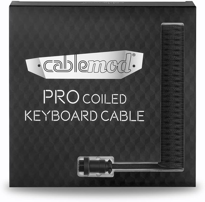 CableMod Pro Coiled Keyboard Cable (Midnight Black, USB A to USB Type C, 150cm)