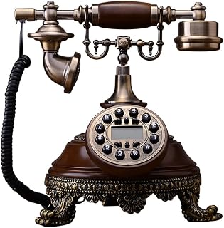 DSDD Retro/Antique/Solid Wood/Corded Telephone/Key Dialing/Caller ID, Wired Telephone Made of Wood and Brass Landline Telephone