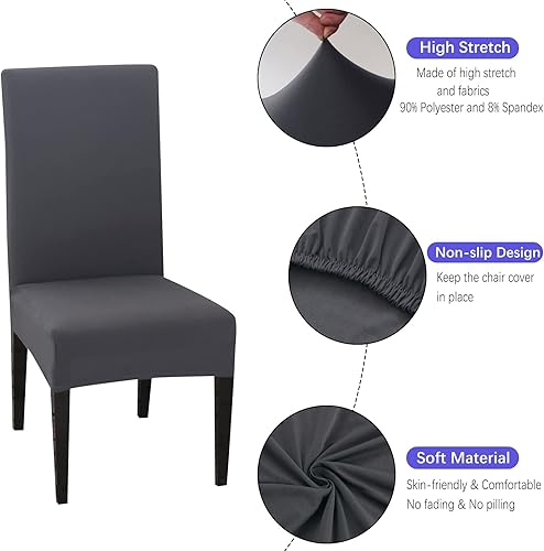 Miniatura 5 de Juego de 6 fundas para sillas de comedor, fundas elásticas de elastano para sillas de comedor, lavables, extraíbles y lavables, para comedor,