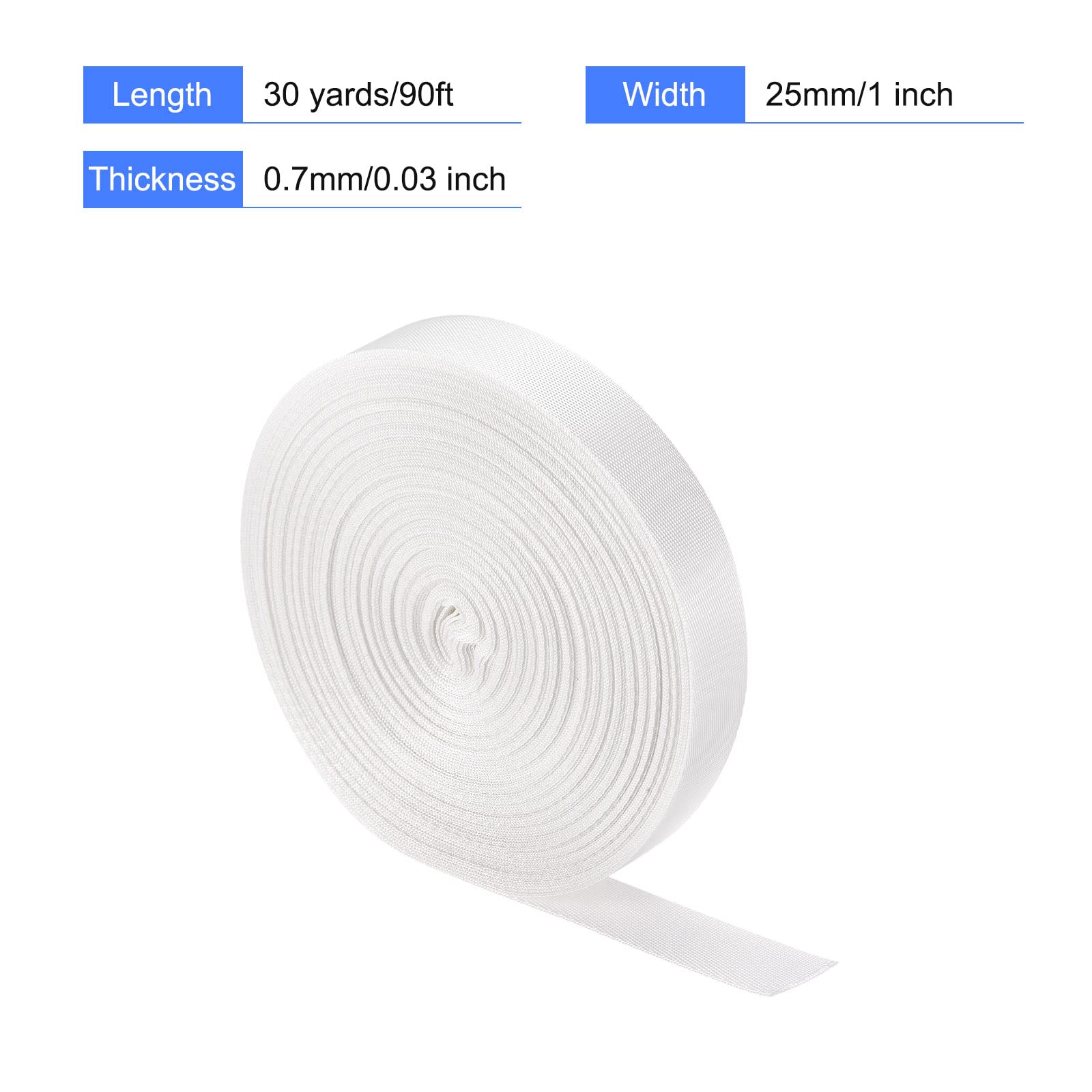 MECCANIXITY Flat Nylon Webbing Strap 1 Inch 30 Yards White for Backpack, Cargo Strap, Luggage-rack