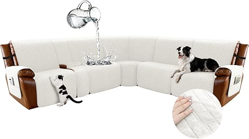 Miniatura 80 de Arfntevss - Fundas impermeables para sofá seccional reclinable en forma de L, funda antideslizante lavable para sofá reclinable, juego de fundas en