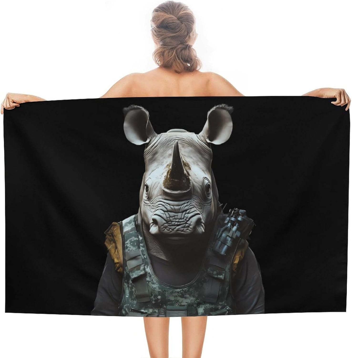 Rhinoceros Oversized Beach Towel Soft Absorbent Pool Bath Swim Towels for Adults Travel Vacation Gifts 130x80cm