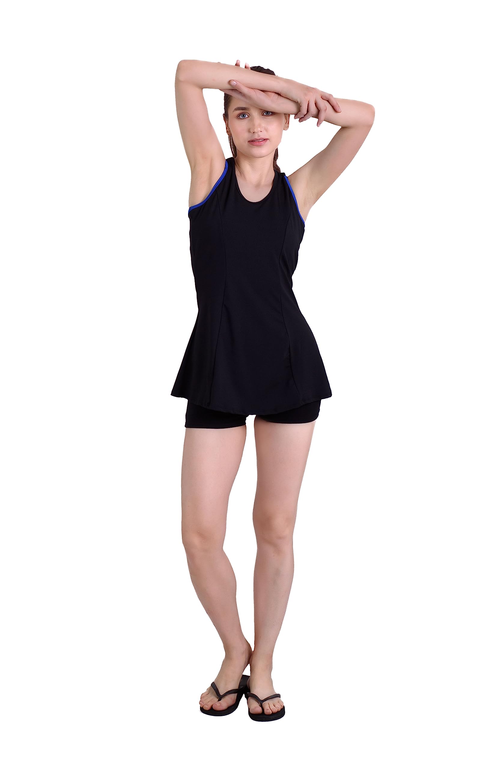 keepfit Round Neck Swimsuit Frock Style top with boy Shorts Black |Swimming Suit for Women-picture-32