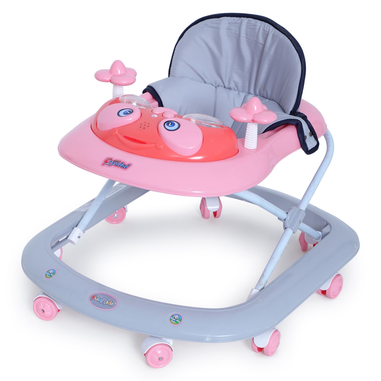 Funride Musical Baby Walker 6 to 18 Months - Crystal Foldable Activity Walker with Adjustable Height for Boys and Girls