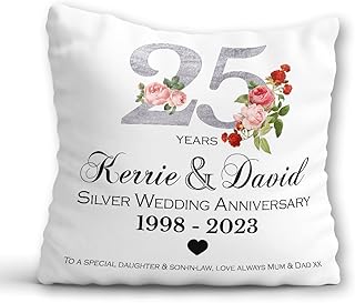 25th Wedding Anniversary Gift - Personalised 25th Anniversary Cushion - 25 Years Marriage Pillow with Custom Names - Silver Wedding Anniversary Present for Couples Parents Grandparents