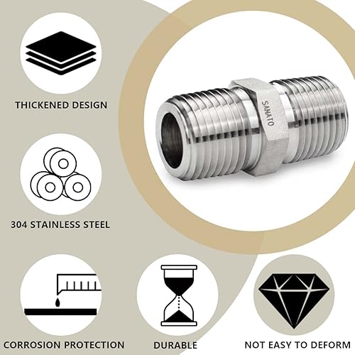 Miniatura 6 de 1 pezón hexagonal de forja de acero inoxidable 304, 14 "NPT x 14" NPT macho roscado accesorios de tubería