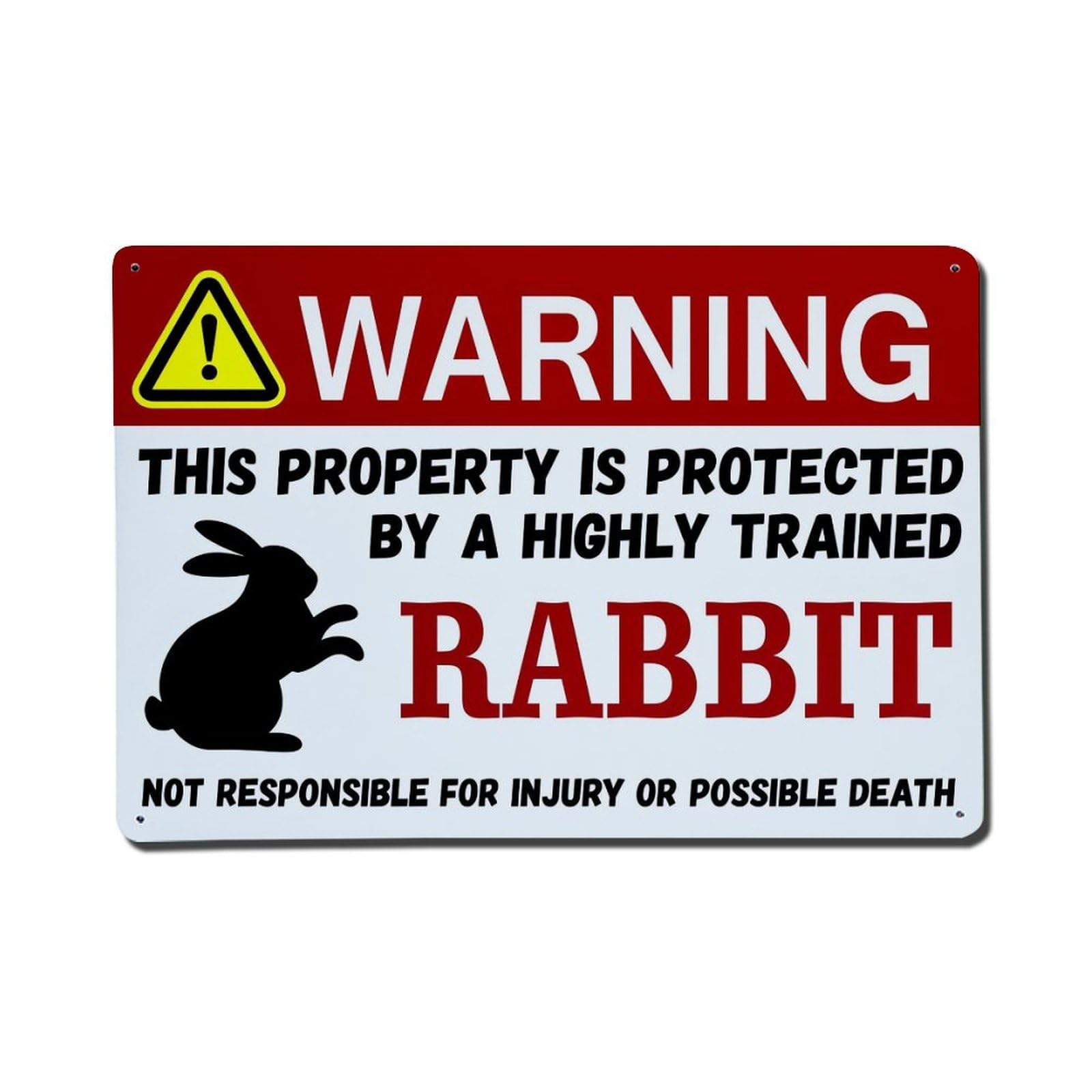 Warning Sign Rabbit Protection Humor Retro Metal Tin Sign, Vintage Decor Art Poster for Bar, Home, Man Cave, Kitchen, Laundry Room Gift 8x12Inch