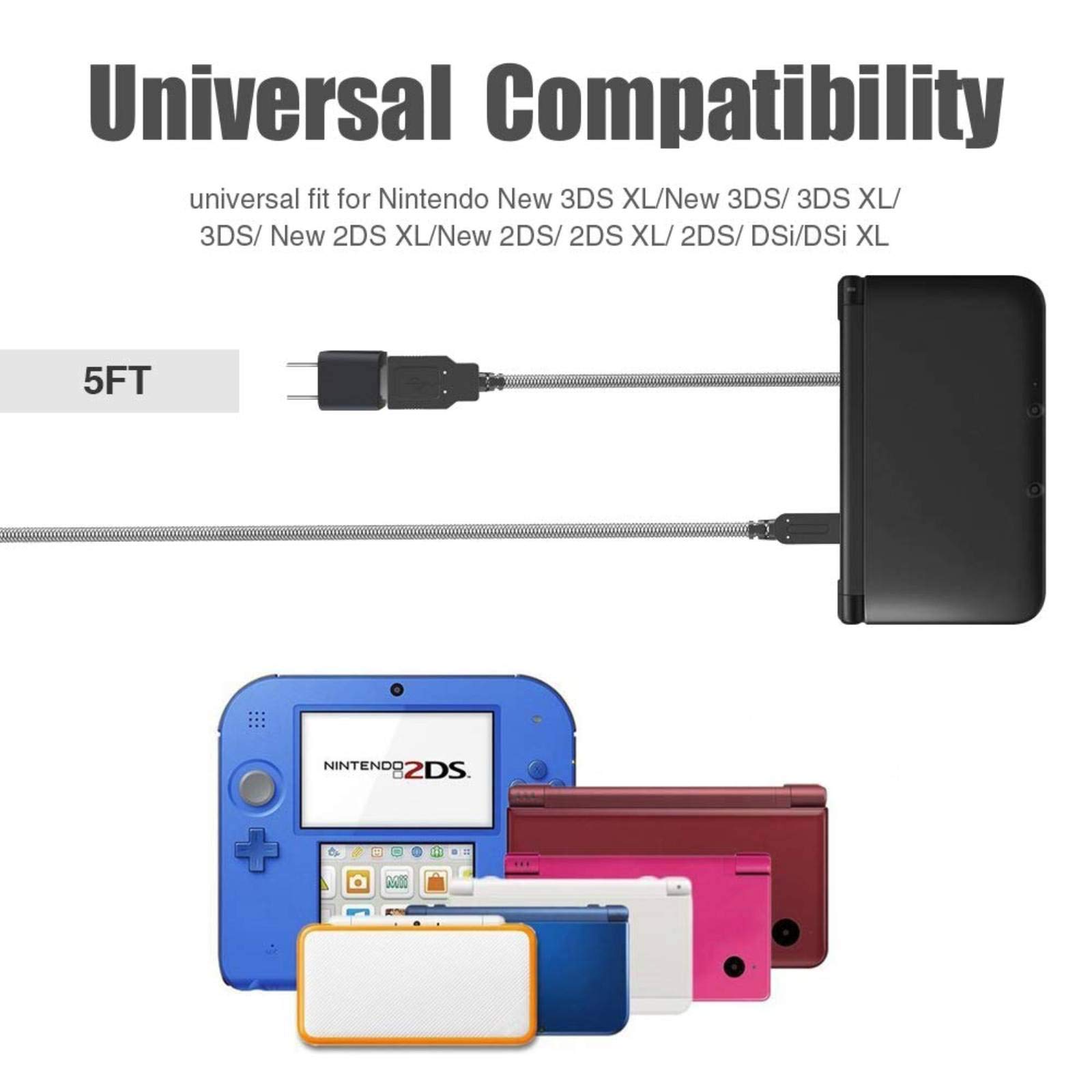 3ds Charger Cable 5FT, 6amLifestyle High Speed USB Power Charger Charging Cord for Nintendo 3DS