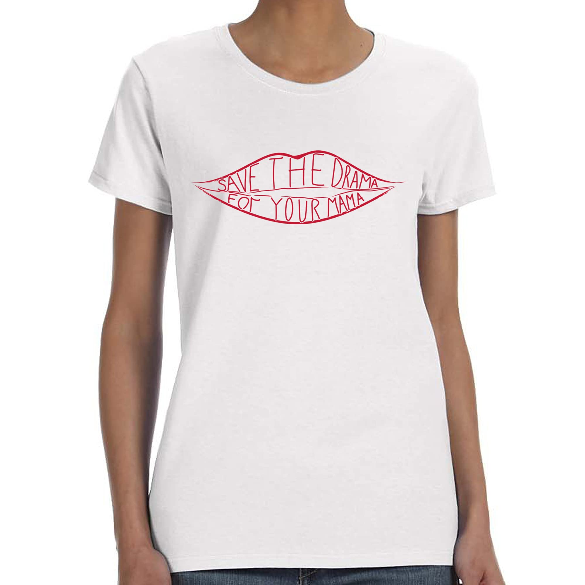 FerociTees Womens Save The Drama for Your Mama T-Shirt Small White