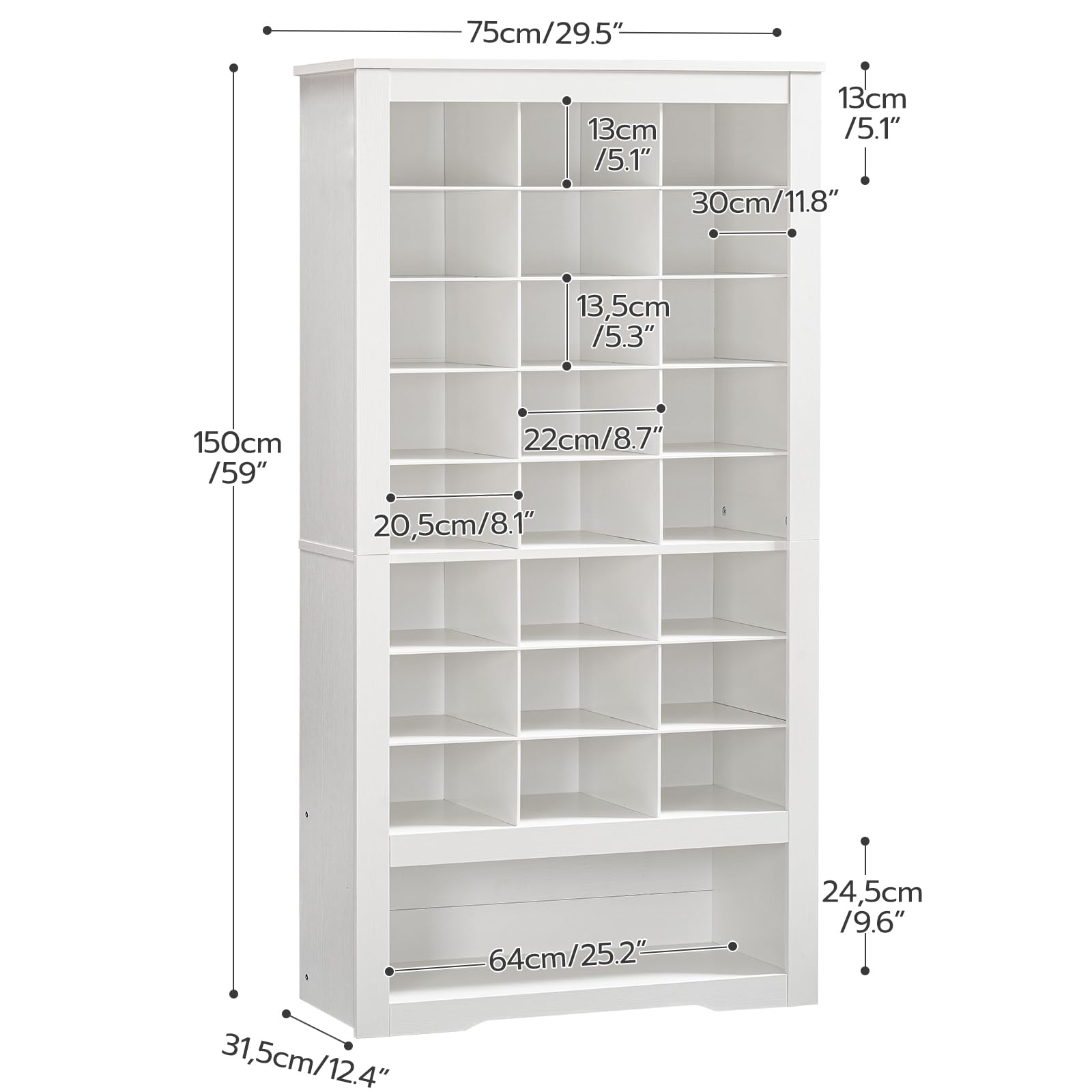 HOOBRO Meuble à Chaussures Haut, Étagère à Chaussures à 9 Niveaux, Étagère de Rangement sûr Pied en Bois, avec 24 Compartiments et 3 Crochets, pour Entrée, Dressing, Salon, Blanc EWT24SC01