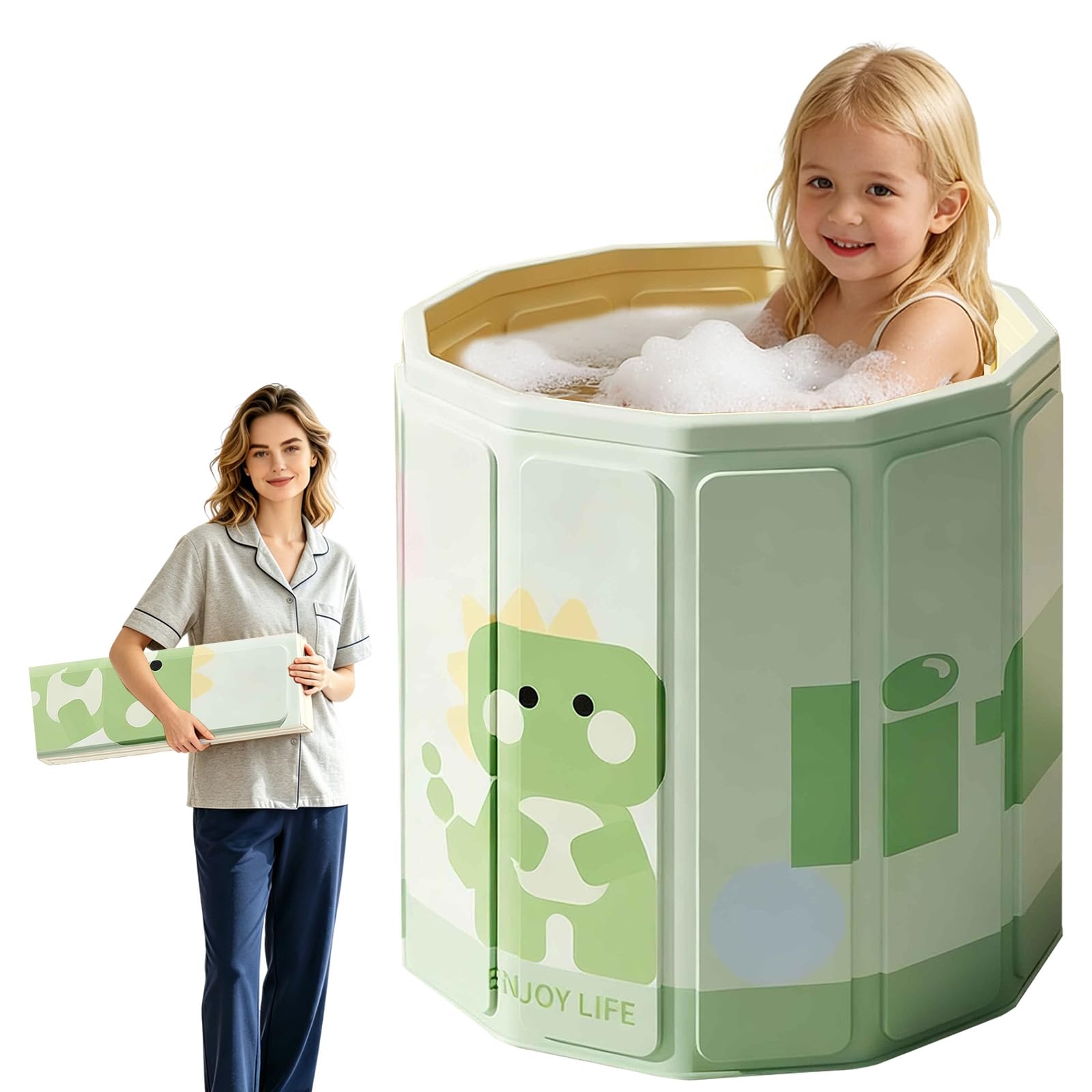 Baignoire Pliable Bébé 0-5 Ans avec Bouchon de Vidange Vert
