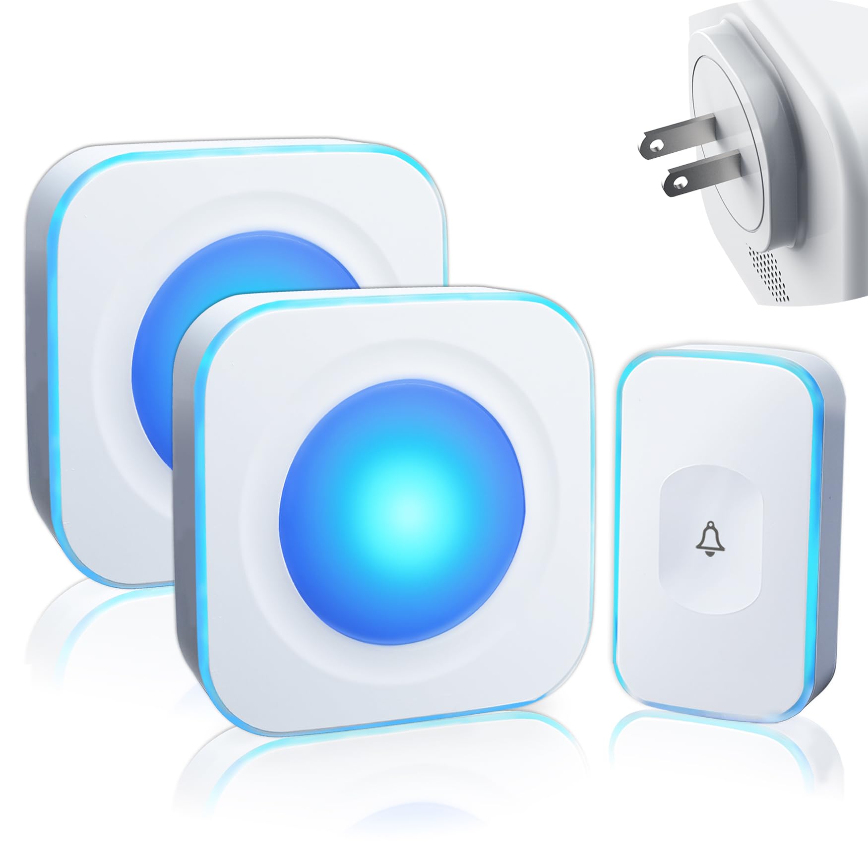 Wireless Doorbell 1200 feet Waterproof Door Bell with Flash LED Light 36 Melodies 4 Volume Levels (2 Receivers& 1 Touch Button, White JSIEEM)