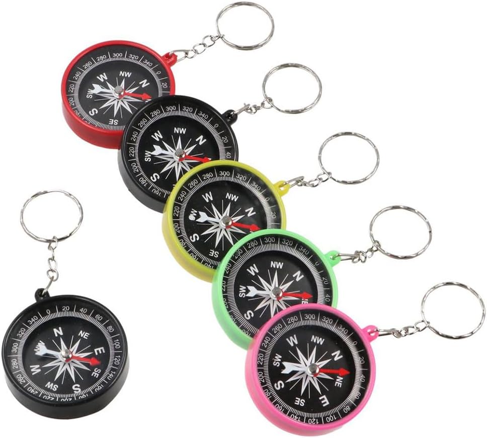 6 Pcs Compass Keychain, Random Color Compass Pendant Mini Pocket Compass Outdoor Navigation Tool for Wild Camping Hiking Climbing