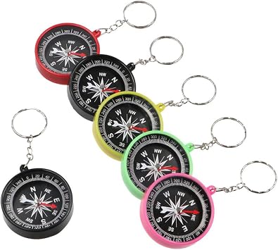 6 Pcs Compass Keychain, Random Color Compass Pendant Mini Pocket Compass Outdoor Navigation Tool for Wild Camping Hiking Climbing