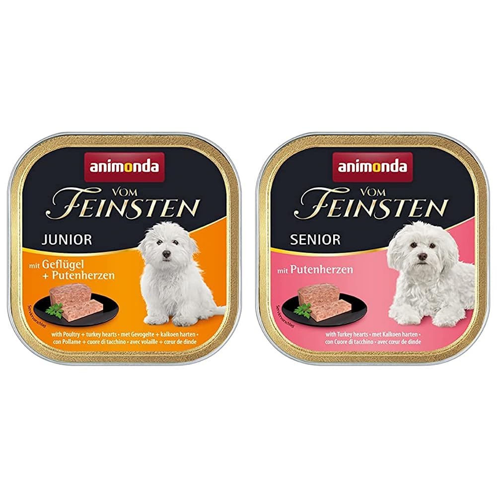 animonda Vom Feinsten Junior Hundefutter, Nassfutter für Hunde im Wachstum & Senior Hundefutter, Nassfutter für ältere Hunde ab 7 Jahren, mit Putenherzen, 22 x 150 g
