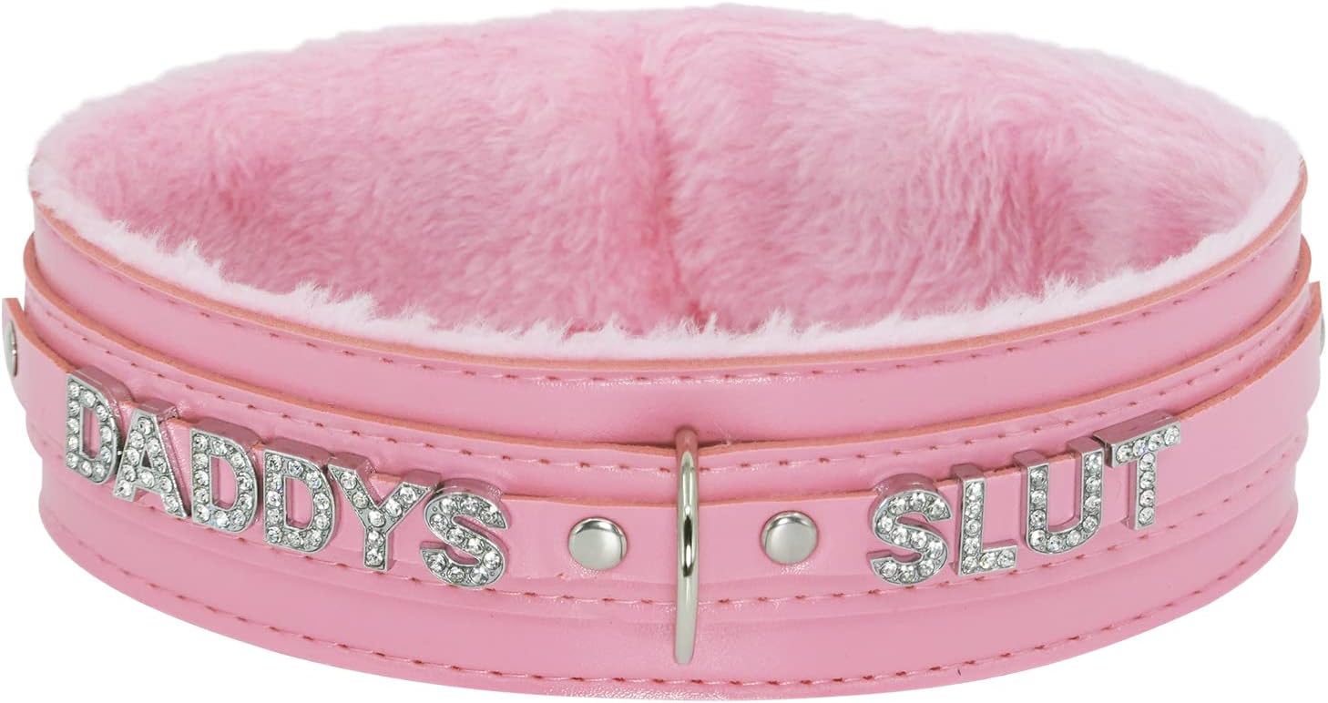 paloli Pink Choker Necklace for Women Leather Collar Fluffy Punk Leash Neck Choker Gothic Cosplay Sexy Jewelries