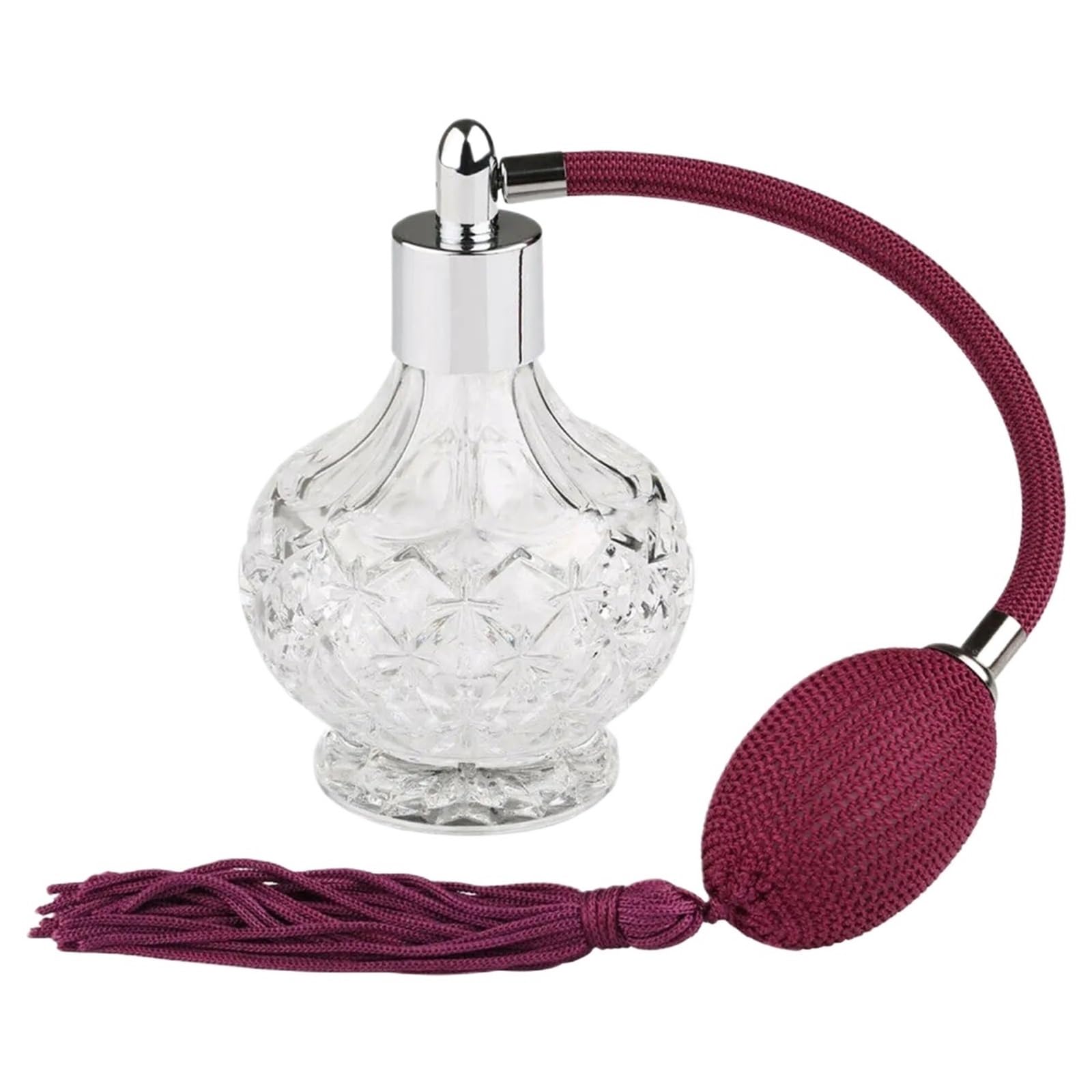 1 Uds. Botella pulverizadora de Perfume estilo Vintage con bombilla aire, pulverizador clásico, botella vacía borla larga, vidrio niebla fina 80ml Para Uso Diario(Red)