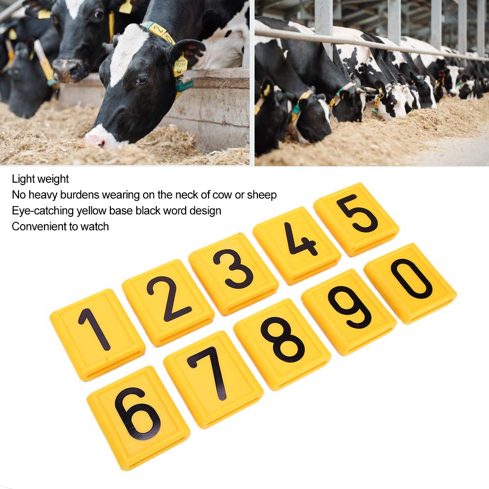 YUYTE Collier de Vache, 10 Pièces 0-9, Identification des Moutons, Collier de Vache en Plastique, Base Jaune avec Numéros pour la Gestion du Bétail (10 numéros)