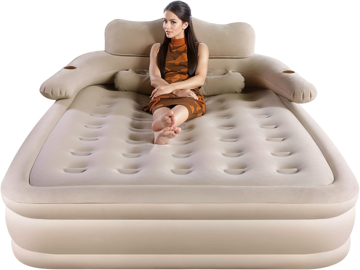 EKEPE Air Mattress with Headboard, 18in Inflatable with