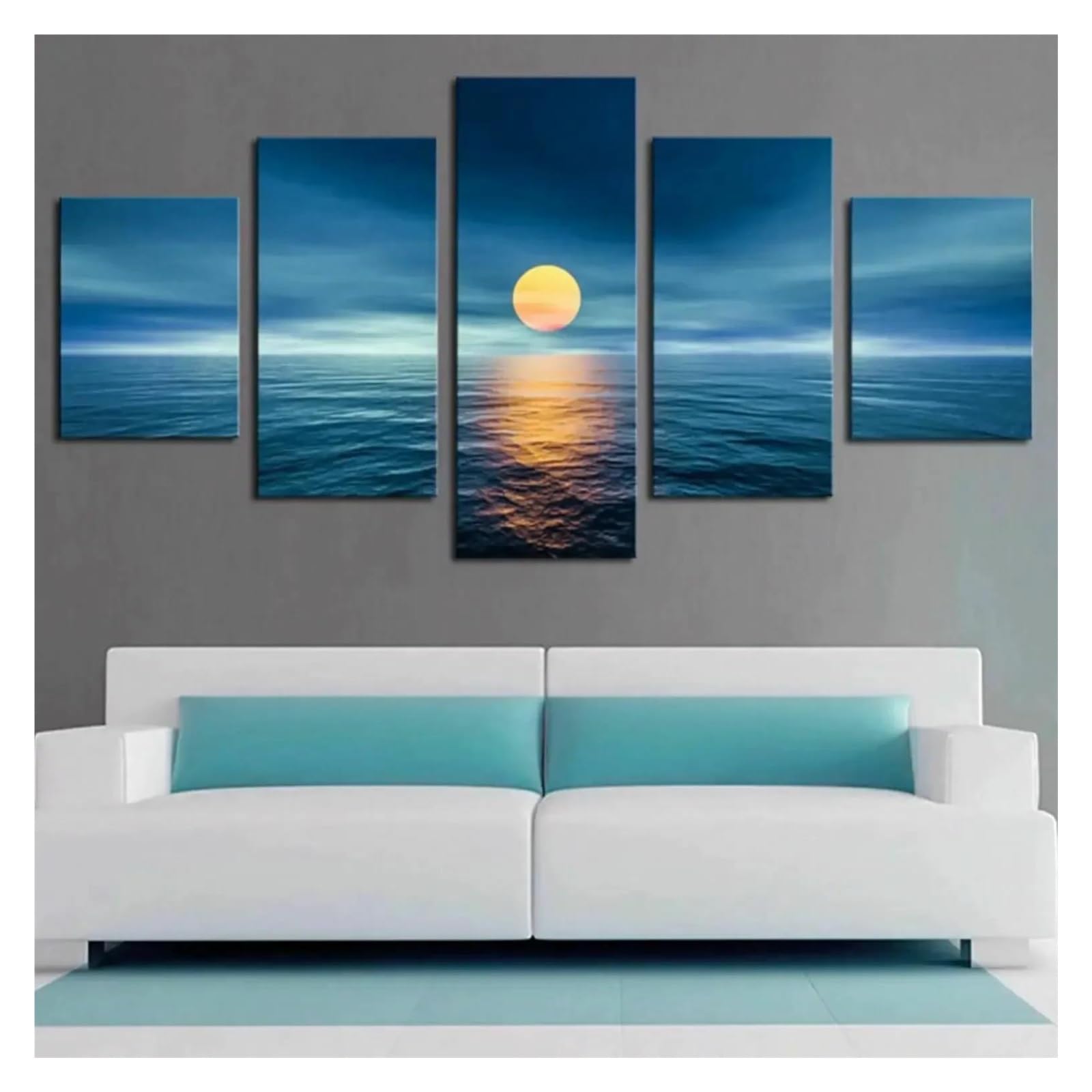 Déco murale mer et soleil : évadez-vous chaque jour grâce à ce paysage marin en 5 panneaux