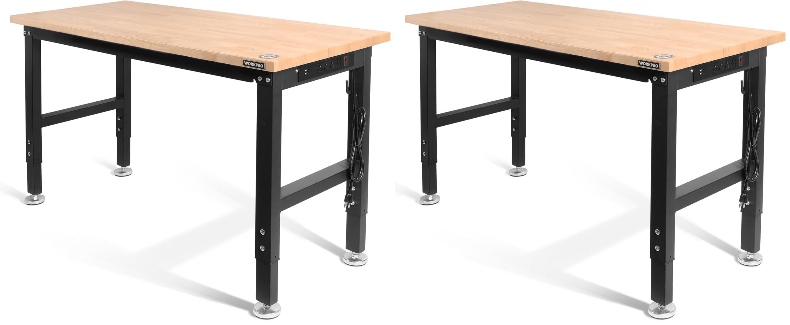 WORKPRO 48" Adjustable Workbench, Rubber Wood Top, 2000 LBS Capacity (Pack of 2)
