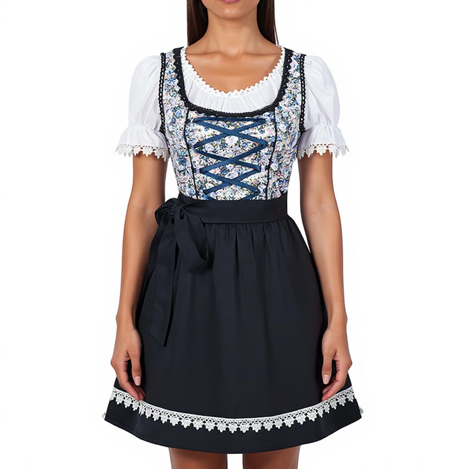 Dirndl Midi Damen Dirndl Bluse Dirndlschürze Dirndlkleid 3 Teilig Trachten Trachtenkleid Oktoberfest Damen Outfit Trachtenmode Ethno Trachtenrock Dirndlkleid Für Karneval Cosplay