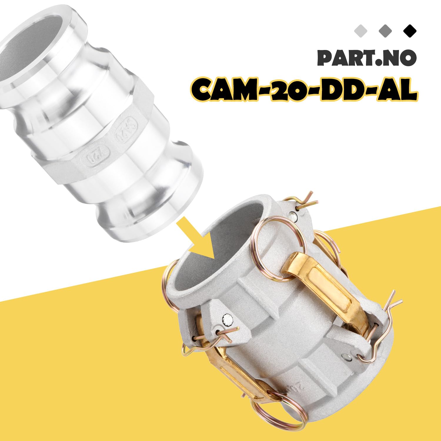 Acoplador de bobina de leva y ranura DD2020 de aluminio tipo DD, Camlock hembra de 2 pulgadas x Camlock hembra de 2 pulgadas (CAM-20-DD-AL)