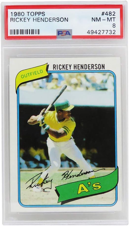 Rickey Henderson (Oakland A's) 1980 Topps Baseball #482 RC Rookie Card - PSA 8 NM-MT (C)